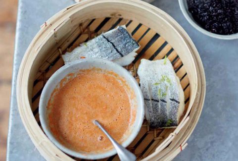 Asian Steamed Fish Black Rice, Greens & Chilli Sauce