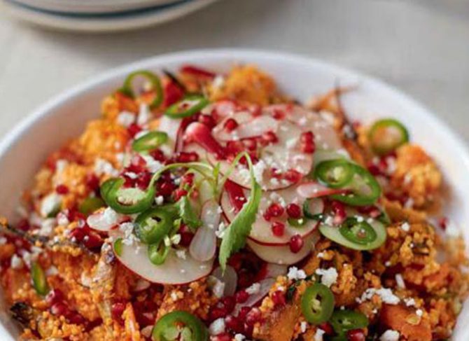 Roasted Carrot & Squash Salad Millet, Apple, Jalapeno & Pomegranate